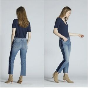 NWT DRIFTWOOD FREE PEOPLE Candace Crop Straight Blue Satin Stripe MED WASH